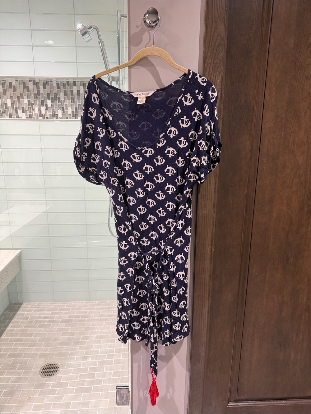 Navy Anchor-Print Tie-Waist Women's Dress
